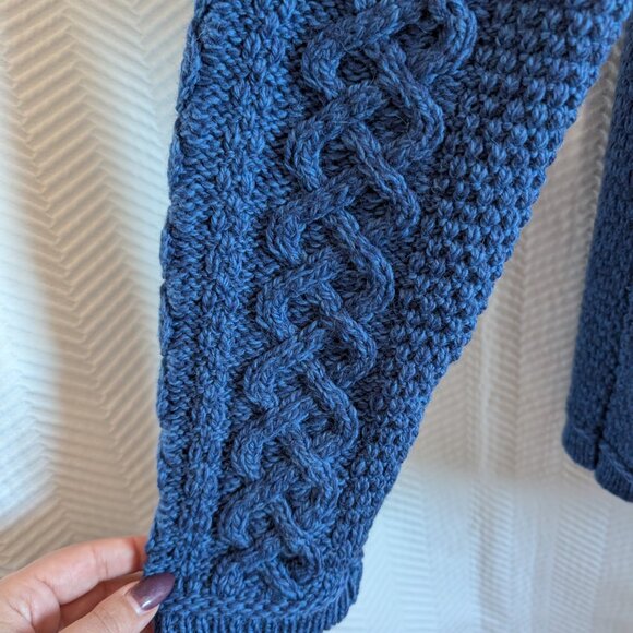 Aran Crafts Irish Merino Wool Cardigan Blue Cable Knit Coastal Fisherman Large - Picture 9 of 12